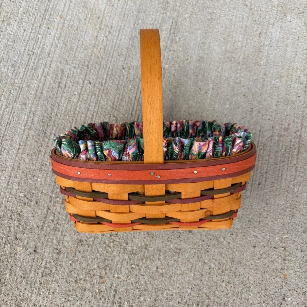 Longaberger 1997 Easter Basket Handwoven Wicker Fabric Liner Plastic Protector